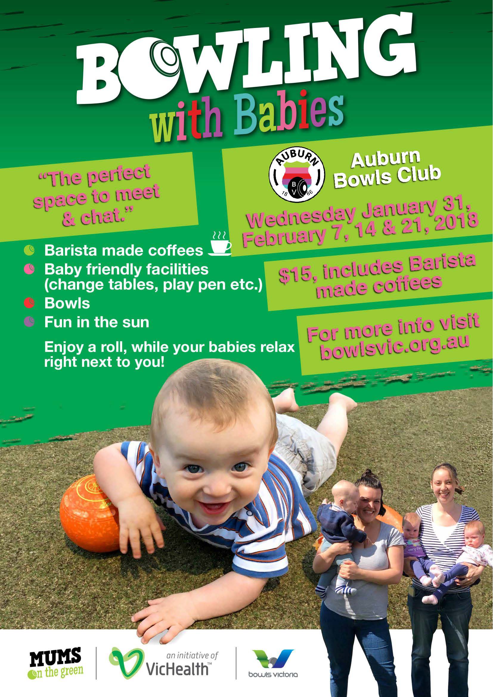 Bowling with Babies is back at Auburn Bowls Club